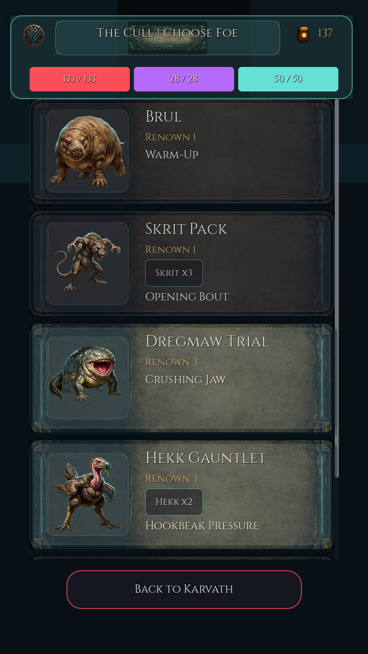 Opponent selection screenshot