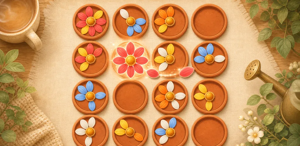 Colorful flower heads arranged in terracotta garden trays